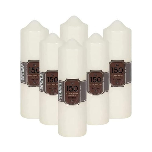 Decorative Long-Lasting Unscented Overdipped Church Pillar Candle Set | Slow Burning Giant Festive Candle for Home Decor with 150 Hr Burn Time | Smokeless Votive Candles | White (White Pack of 6)