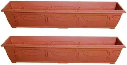 shopior Venetian Window Box Planter Pot– Durable Rectangle Plastic Outdoor Planters for Home & Garden | Planting Trough for Windows (Terracotta - Pack 6, 60cm - (Window Box))