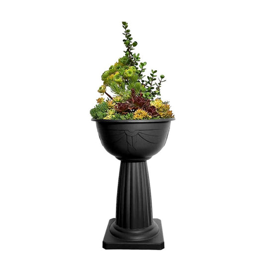 shopior 40cm Pedestal Planter Pot – Large Free-Standing Flower Bowl Jardiniere | Venetian Outdoor & Indoor Garden Planter | Weatherproof Decorative Flower Pot for Patio, Balcony, Lawn (Black, Pack 1)