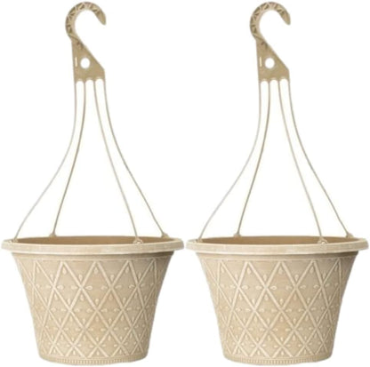 30cm Hanging Basket - Decorative Round Garden Flower Plant Pot | Woven Flower Outdoor Decorative Planter – Weatherproof Plastic with Drainage Holes –For Gardens & Balconies (Purple, Pack of 2)