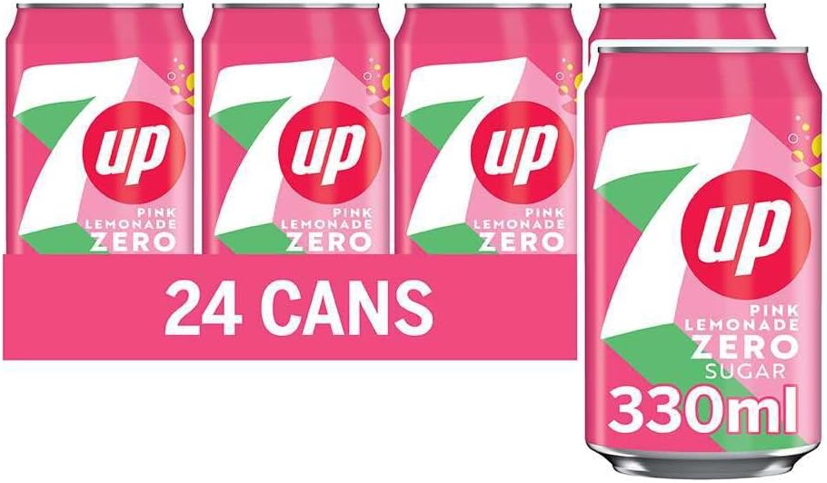 7UP Zero Pink Lemonade, 330ml can (Pack of 24)