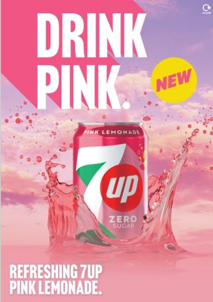 7UP Zero Pink Lemonade, 330ml can (Pack of 24)