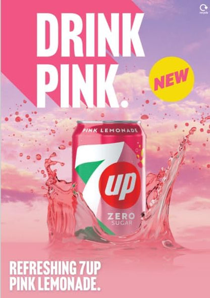 7UP Zero Pink Lemonade, 330ml can (Pack of 24)