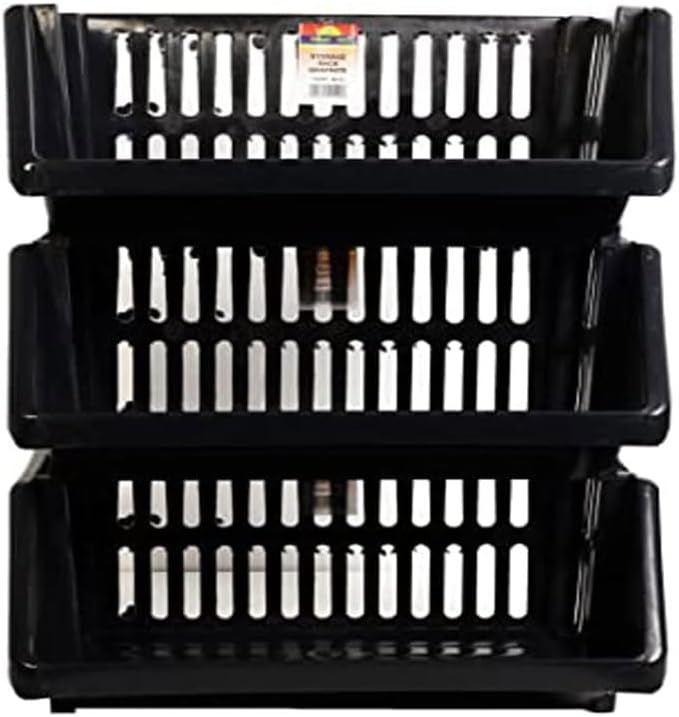Compact 3 Tier Stackable Kitchen Sink Organiser| Durable Plastic Storage Basket | Multi-Purpose Stacking Basket | Kitchen Shelves Veg Rack, Plastic Fruit Storage Stand (Silver, 18 Centimetres)