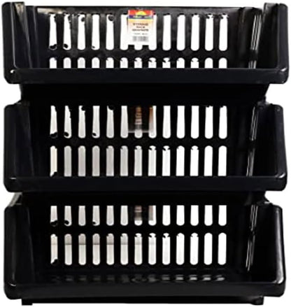 Compact 3 Tier Stackable Kitchen Sink Organiser| Durable Plastic Storage Basket | Multi-Purpose Stacking Basket | Kitchen Shelves Veg Rack, Plastic Fruit Storage Stand (Silver, 18 Centimetres)