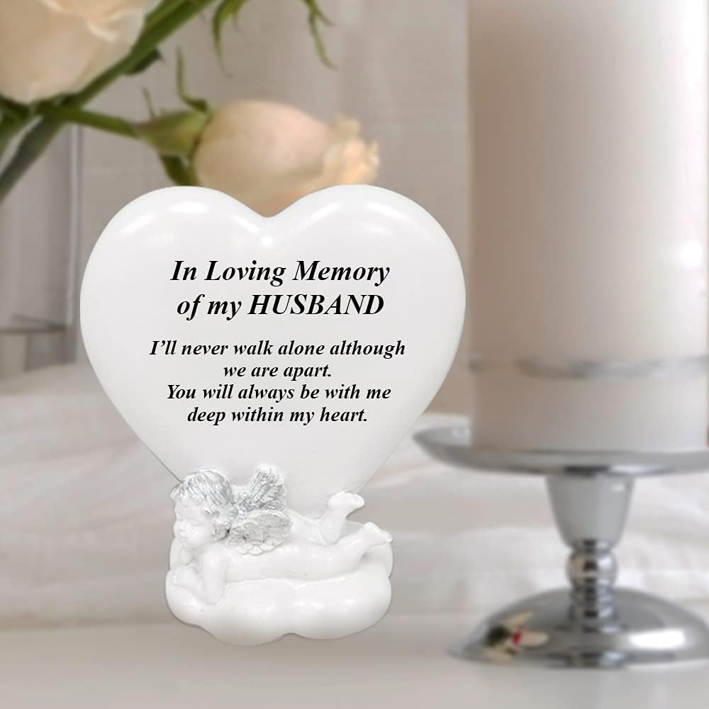 OnlineStreet Memorial Heart Plaques Grave Cherub Ornaments - Personalised Grave Decoration Plaques, Cherub, Engraved with Remembrance Quotes in Loving Memory of your Special Ones (Husband)
