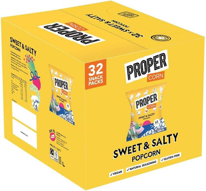 Sweet & Salty Popcorn – Gluten-Free Vegetarian Snack with Natural Sea Salt & Demerara Sugar Seasoning – Low Calorie 138 kcal per Portion – Sharing Bags & Multipacks – Box of 32 Packs