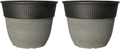 Stone Look Plastic Plant Pot – Large Round Outdoor Garden Planter with Modern Rim Design, Drainage Hole, Weatherproof – Indoor & Outdoor Flower Pot for Plants, Herbs & Shrubs (Grey-38cm, Pack 1)