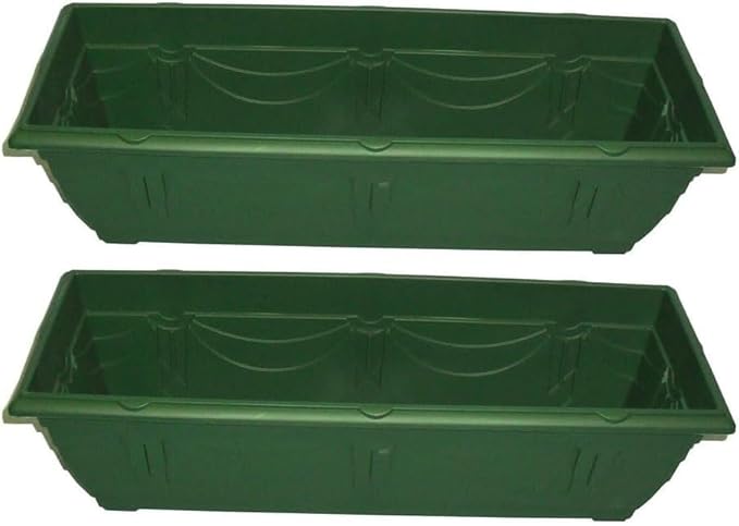 shopior Venetian Window Box Planter Pot– Durable Rectangle Plastic Outdoor Planters for Home & Garden | Planting Trough for Windows (Green - Pack 1, 40cm - (Window Box))