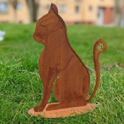Silhouette Rustic Rusty Metal Cat Feline Garden Stake Fence Topper Ornament