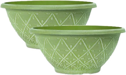 shopior Plastic Prisma Bowl Planter – Round Garden Flower Pot with Drainage Holes, Weatherproof Durable Plastic, Outdoor & Indoor Plant Pot for Home, Patio, Balcony & Garden (MossGreen-30cm, Pack 1)