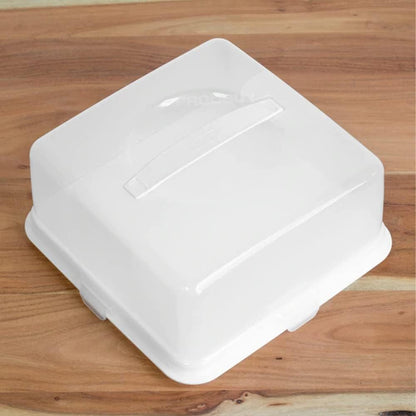 Airtight BPA-free Plastic Reusable Storage Cake Box | Portable Takeaway Food Storage Container with Lid | Cake Carrier with Handle Box | Lockable Cover Box Multipack (Plastic, Three Pack Square)