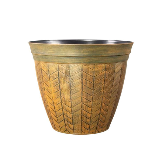 Round Orange Plant Pot with Drainage Holes – Large Rust Effect Planter | Weatherproof UV Resistant Outdoor Indoor Plastic Flower Pot | Decorative for Home Patio Balcony (1, Orange Panelled-38cm)