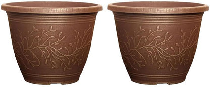 Round Linden Garden Plant Pot – Weatherproof Decorative Outdoor & Indoor Flower Planter with Drainage Holes | Durable Plastic Plant Pot for Patio, Balcony, Home & Garden - 28cm (Green-Pack 4, 28cm)