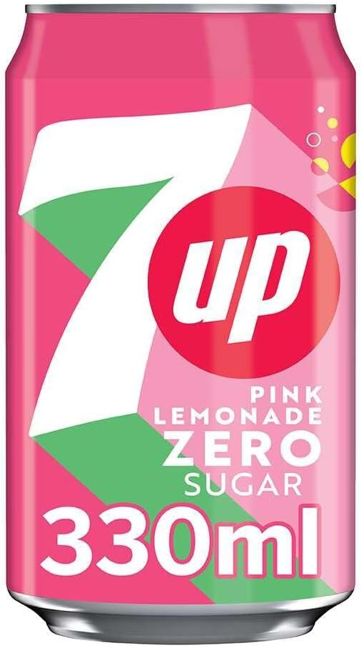 7UP Zero Pink Lemonade, 330ml can (Pack of 24)
