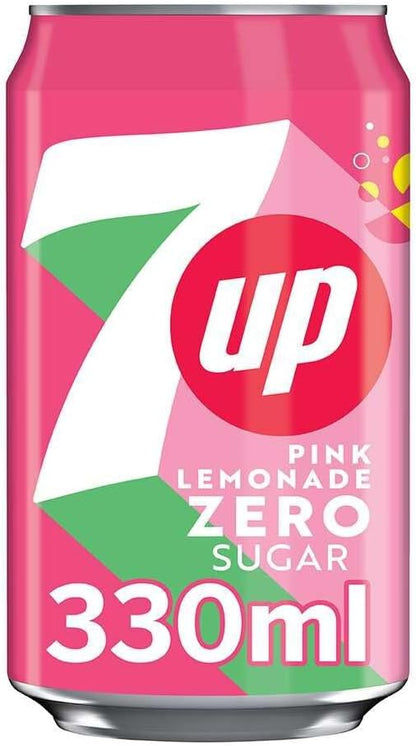 7UP Zero Pink Lemonade, 330ml can (Pack of 24)