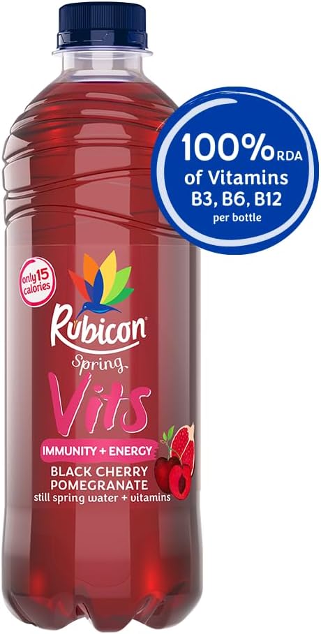 Rubicon Spring Vits Black Cherry Pomegranate Still Vitamin Water - 15 Calories per bottle for healthy hydration - Drinks Multipack 12 x 500ml Bottles