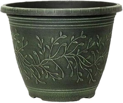 Round Linden Garden Plant Pot – Weatherproof Decorative Outdoor & Indoor Flower Planter with Drainage Holes | Durable Plastic Plant Pot for Patio, Balcony, Home & Garden - 28cm (Green-Pack 4, 28cm)