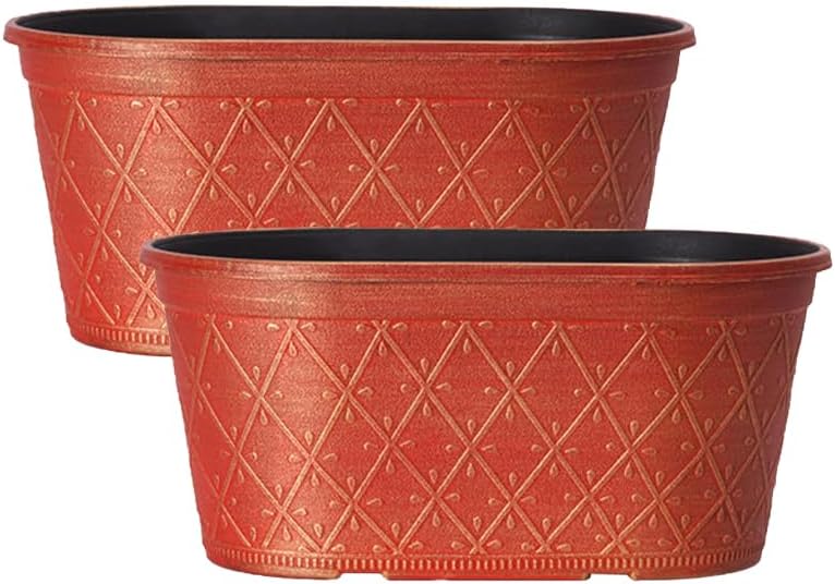 Powdered Whitewashed Trough Window Box 42cm – Decorative Plastic Outdoor Planter with Drainage Holes – Weatherproof Plastic Outdoor Planter with Drainage Holes Flower Pot for Gardens (1, Pink)