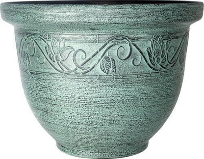 CTI Living Set of 2 Round 30cm 12 Inch Garden Plant Pot Green Turquoise Flower Outdoor Bell Planter Weatherproof Drainage Hole
