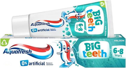Aquafresh Big Teeth Kids Toothpaste 6–8 Years | Children’s Fluoride Toothpaste with Mild Mint Flavour – Enamel & Cavity Protection | Hadco Bundle with Fun Puffy Sticker Sheet for kids | (4 x 50ml) (4)