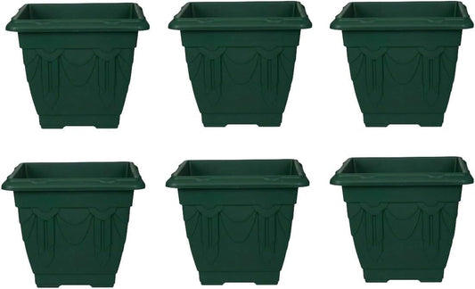 shopior Antique Durable Square Planters Indoor & Outdoor Spaces| 30cm Plastic Garden Venetian Style Flowers, Herbs, Barrel - Over Fence and Decorative Plant Pots - Patio or Home Decor (6, Green)