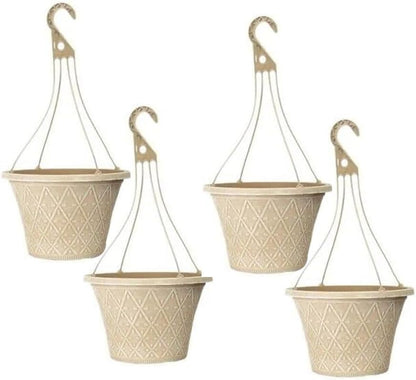 30cm Hanging Basket - Decorative Round Garden Flower Plant Pot | Woven Flower Outdoor Decorative Planter – Weatherproof Plastic with Drainage Holes –For Gardens & Balconies (Purple, Pack of 2)