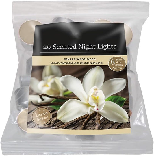 Scented and Unscented Tealight Candle Packs - Available in Multiple Refreshing and Soothing Fragrances | 8Hr Long Lasting Burn Time | Home Decorative Accessory (Vanilla and Sandalwood)