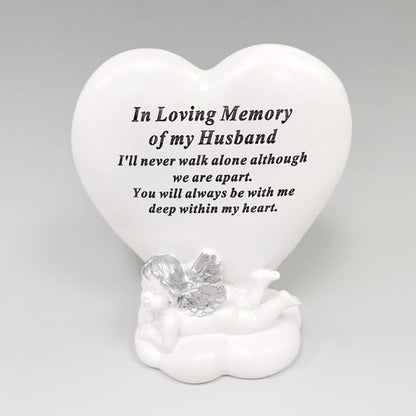 OnlineStreet Memorial Heart Plaques Grave Cherub Ornaments - Personalised Grave Decoration Plaques, Cherub, Engraved with Remembrance Quotes in Loving Memory of your Special Ones (Husband)