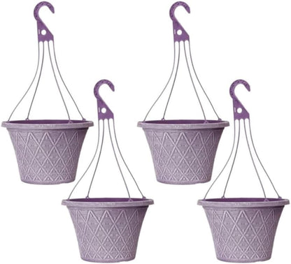 30cm Hanging Basket - Decorative Round Garden Flower Plant Pot | Woven Flower Outdoor Decorative Planter – Weatherproof Plastic with Drainage Holes –For Gardens & Balconies (Purple, Pack of 2)