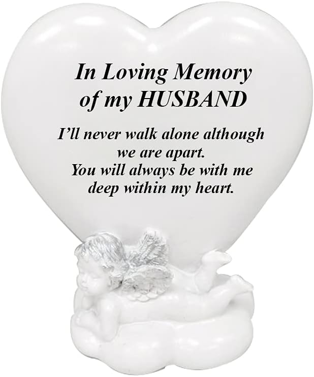 OnlineStreet Memorial Heart Plaques Grave Cherub Ornaments - Personalised Grave Decoration Plaques, Cherub, Engraved with Remembrance Quotes in Loving Memory of your Special Ones (Husband)