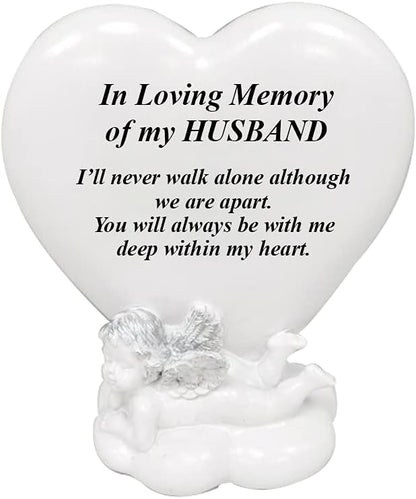 OnlineStreet Memorial Heart Plaques Grave Cherub Ornaments - Personalised Grave Decoration Plaques, Cherub, Engraved with Remembrance Quotes in Loving Memory of your Special Ones (Husband)