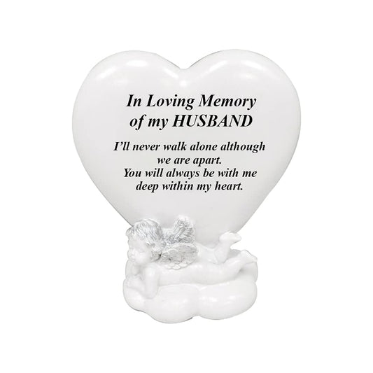 OnlineStreet Memorial Heart Plaques Grave Cherub Ornaments - Personalised Grave Decoration Plaques, Cherub, Engraved with Remembrance Quotes in Loving Memory of your Special Ones (Husband)