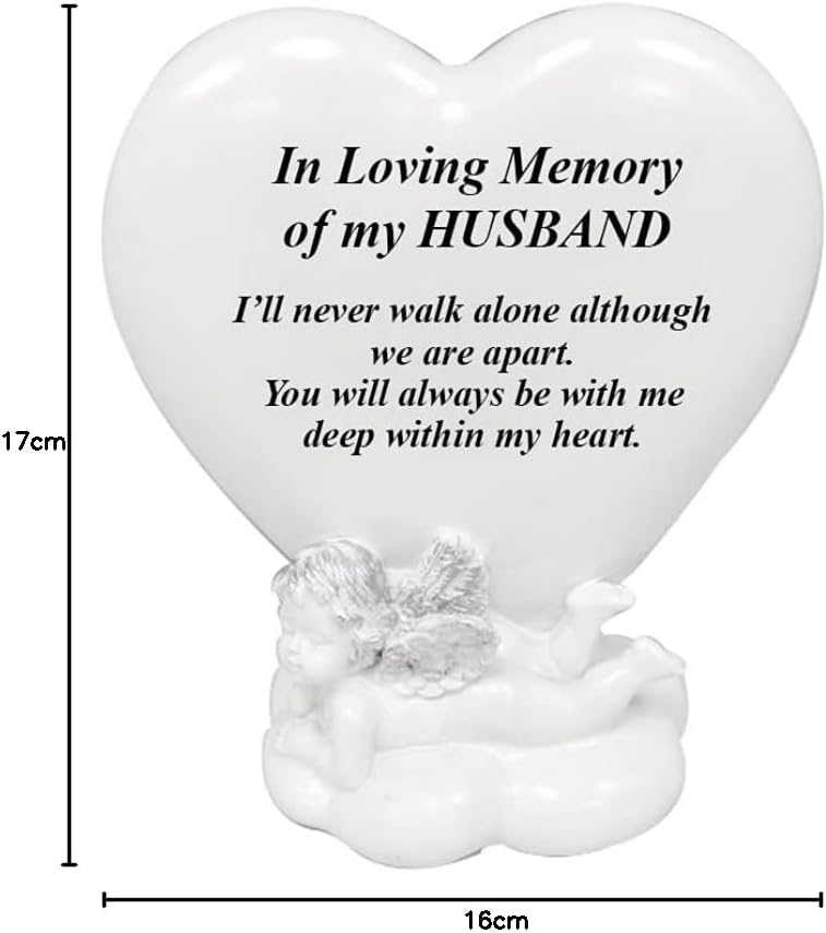 OnlineStreet Memorial Heart Plaques Grave Cherub Ornaments - Personalised Grave Decoration Plaques, Cherub, Engraved with Remembrance Quotes in Loving Memory of your Special Ones (Husband)