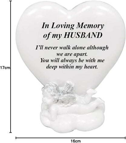 OnlineStreet Memorial Heart Plaques Grave Cherub Ornaments - Personalised Grave Decoration Plaques, Cherub, Engraved with Remembrance Quotes in Loving Memory of your Special Ones (Husband)