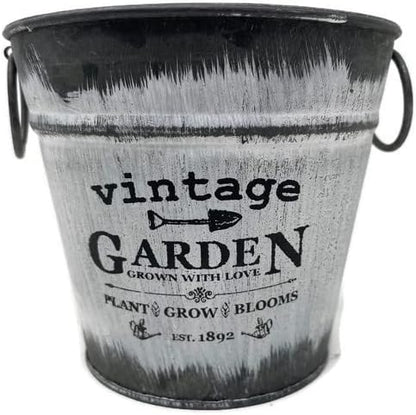 Small Vintage Garden Tin Pail - 12.5 x 14cm - Flower Plant Herb Planter Vase