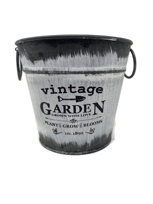 Small Vintage Garden Tin Pail - 12.5 x 14cm - Flower Plant Herb Planter Vase