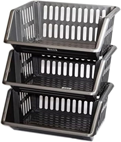 Compact 3 Tier Stackable Kitchen Sink Organiser| Durable Plastic Storage Basket | Multi-Purpose Stacking Basket | Kitchen Shelves Veg Rack, Plastic Fruit Storage Stand (Silver, 18 Centimetres)