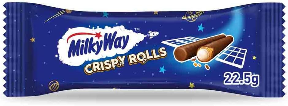 MILKY WAY Crispy Rolls, Milk Chocolate, Biscuit Snack bar, Single 22.5 g (1 x 24 Bars)