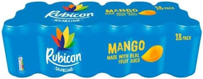 Rubicon 18 Pack Sparkling Mango Flavoured Fizzy Drink with Real Fruit Juice, Handpicked Fruits for a Temptingly Intense Taste "Made of Different Stuff" - 18 x 330ml Cans