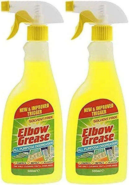 Elbow Grease Multi Surface Degreaser Spray Bottle | Kitchen Laundry Household Cleaner | Clothes Stain Remover - Antibacterial & Multipurpose Spray | Yellow, 500ml (2)