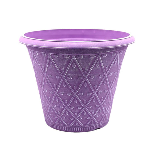 shopior Plastic Prisma Planters | Festive Garden Planting Pot 9L – Round Garden Plant Pots with Drainage Holes | Weatherproof Decorative Patio Flower Pot - (30cm - Purple, Pack 1)