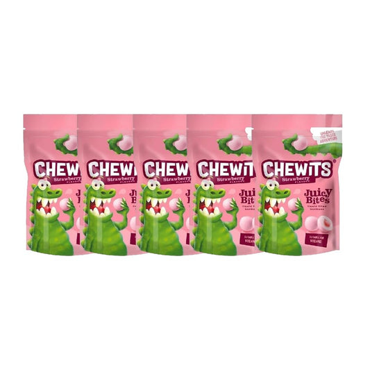 Chewits Juicy Bites 115g | Raspberry, Strawberry, Apple & Lemon Sour Flavoured Chewy Sweets | Real Fruit Juice, Soft Chews for Kids & Adults (Chewits Strawberry)