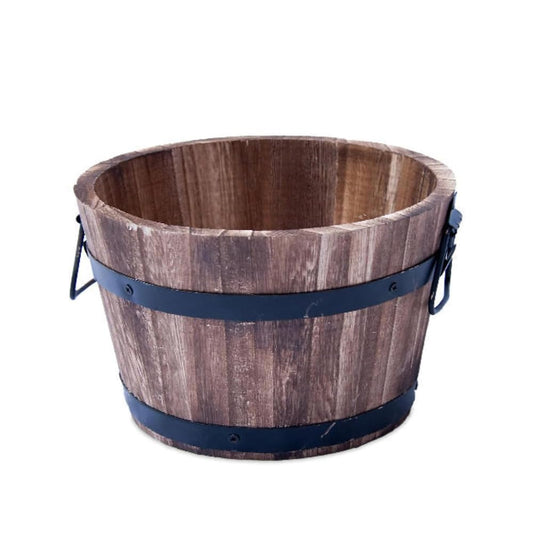 shopior Rustic Round Burnt Wood Whiskey Barrel Planter – Outdoor Wooden Garden Plant Pot with Handles – Weatherproof Flower Tub with Drainage – Decorative Patio & Balcony Planter (30cm 12inch 1Pack)
