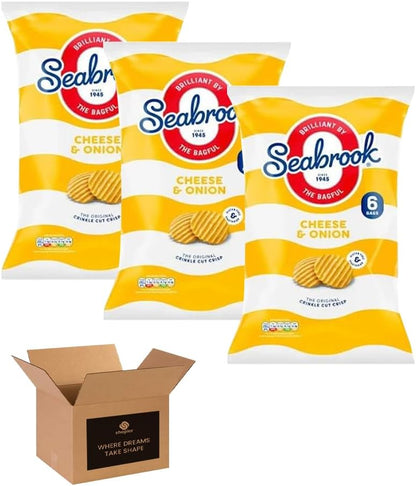 Seabrook Crispy Chips – Original Crinkle Cut Flavoured Crisps, Classic British Snack for Kids and Adults, Lunchbox, Movie Nights, Traveling – 6 Snack Bags (Pack 3, 6xSea Salted)