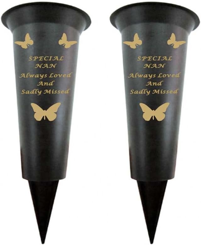 Black Plastic Flower Holders/Memorial Grave Vases Ornaments - Butterfly Spike Grave Flower Vases with Funeral Verses for Your Loved Ones - Pack of 2 (Brother - Pack of 2)