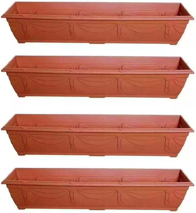 shopior Venetian Window Box Planter Pot– Durable Rectangle Plastic Outdoor Planters for Home & Garden | Planting Trough for Windows (Green - Pack 1, 40cm - (Window Box))