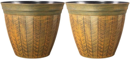 Round Orange Plant Pot with Drainage Holes – Large Rust Effect Planter | Weatherproof UV Resistant Outdoor Indoor Plastic Flower Pot | Decorative for Home Patio Balcony (1, Orange Panelled-38cm)