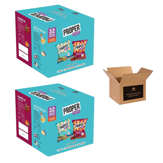 Multipack Lentil Chips – Vegan & Gluten Free Crisps – 32 x 14g Snack Packs (16 Barbecue + 16 Salt & Vinegar In a Single Carton) – Healthy Plant-Based Snack Box – Lunch, Travel & Sharing (2-Box)