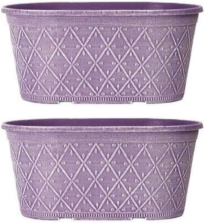 Powdered Whitewashed Trough Window Box 42cm – Decorative Plastic Outdoor Planter with Drainage Holes – Weatherproof Plastic Outdoor Planter with Drainage Holes Flower Pot for Gardens (1, Pink)